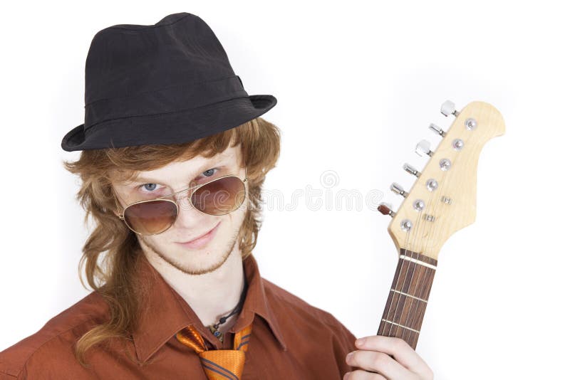 Happy musician with guitar