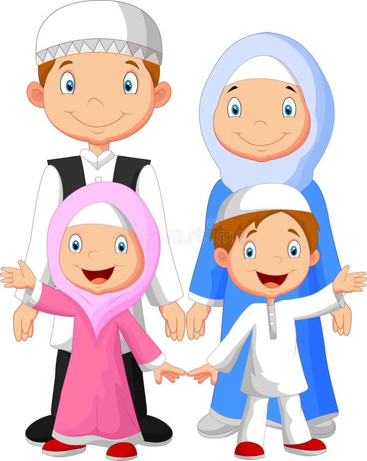 Happy Muslim Family Cartoon Stock Vector Image