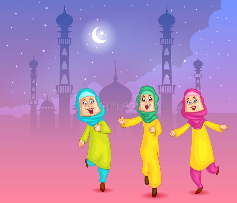 Happy Muslim Girls Wishing Eid Mubarak Stock Vector - Illustration of greeting, month: 42474090 Happy Muslim Girls Wishing Eid Mubarak Stock Vector - Illustration of greeting, month: 42474090
