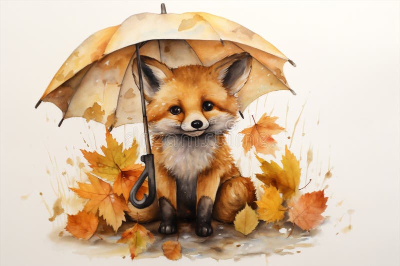 Red forest cute predator animal autumn umbrella fox happy mammal nature wild cartoon