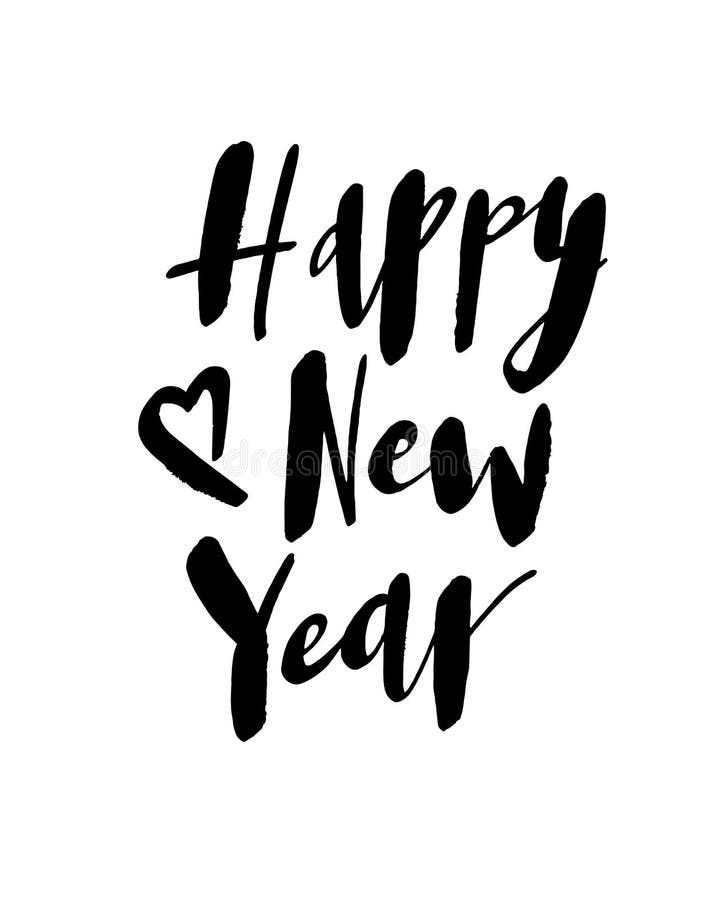 Happy New Year. Handwritten Phrase on White Background. Vector Text ...