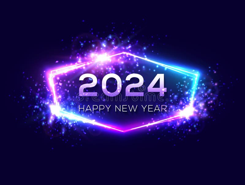 Happy New Year 2024 Hexagon Neon Frame. Stock Vector - Illustration of ...