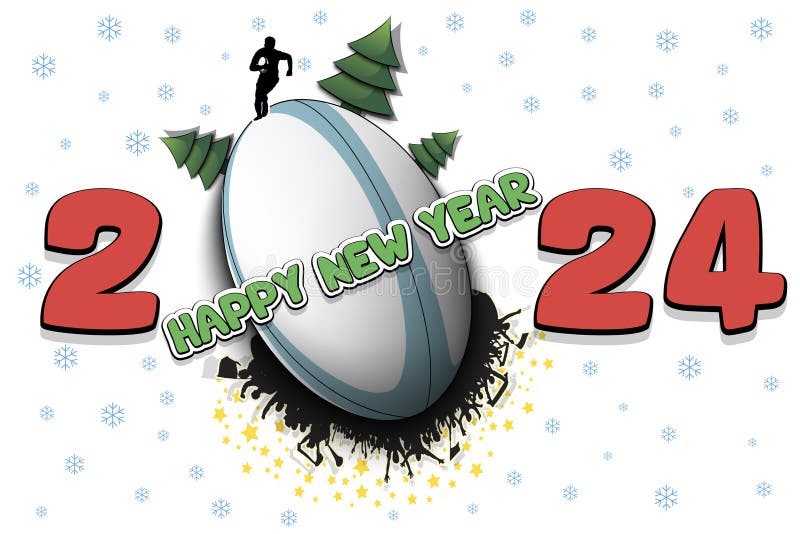 Happy New Year 2024 and Rugby Ball Stock Illustration Illustration of