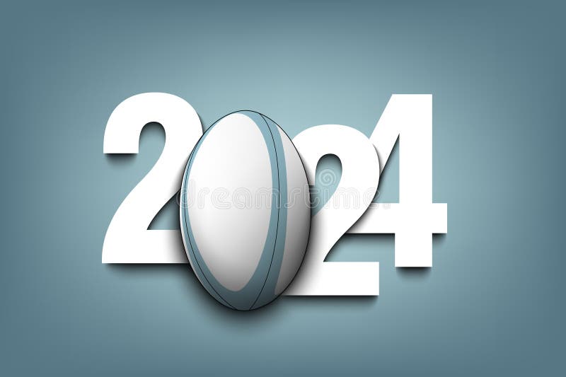 Happy New Year 2024 and Rugby Ball Stock Illustration Illustration of