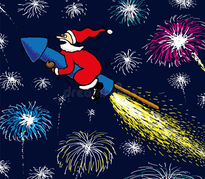 Santa riding fireworks rocket on new years eve. Santa riding fireworks rocket on new years eve.