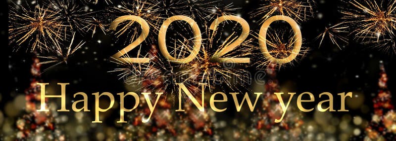 Happy new year 2020 on abstract night. With christmas tree royalty free stock photos