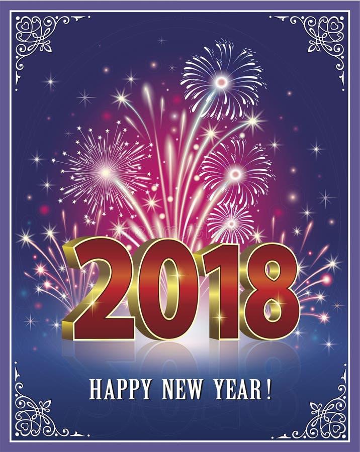 Happy New Year 2018 Gold Background With Fireworks And Star Stock ...