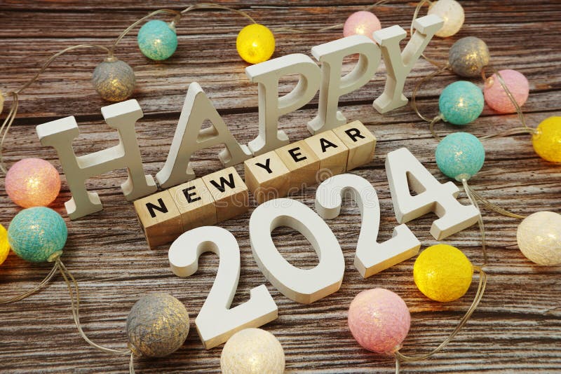 Happy New Year 2025 Alphabet Letter with LED Cotton Balls on Wooden