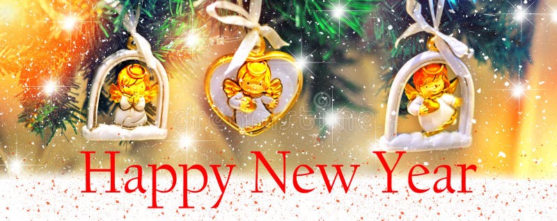 Happy New Year Background Design. Christmas Tree with Decorations ...