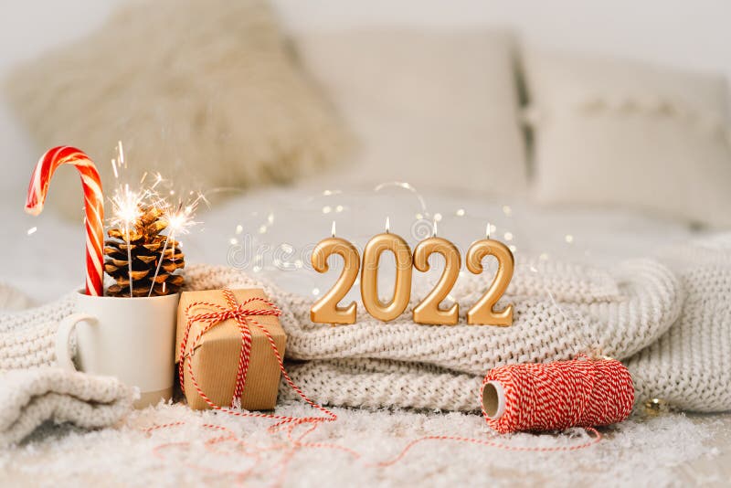 Happy New Year 2022. New Year Background with Presents, Garlands and New  Year Decorations Stock Photo - Image of tree, congratulation: 235139760