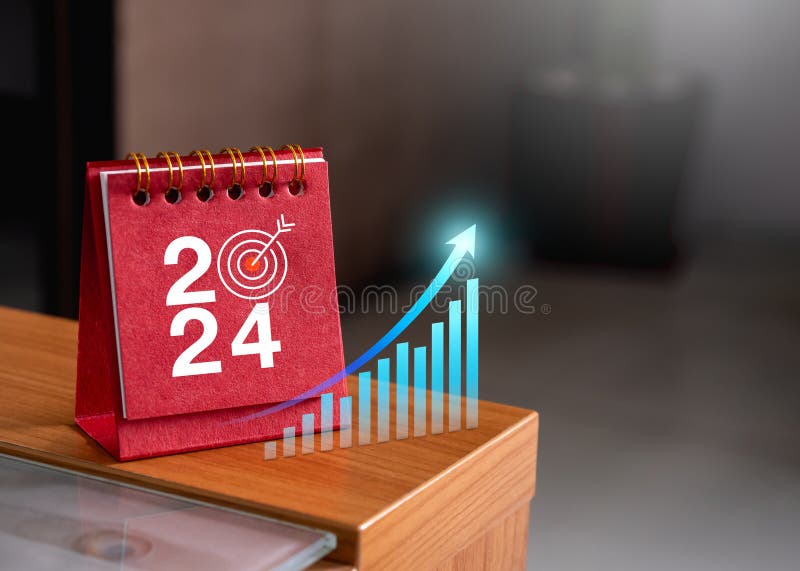 2024 Happy New Year Background Banner. Numbers and Target Dart Icon on
