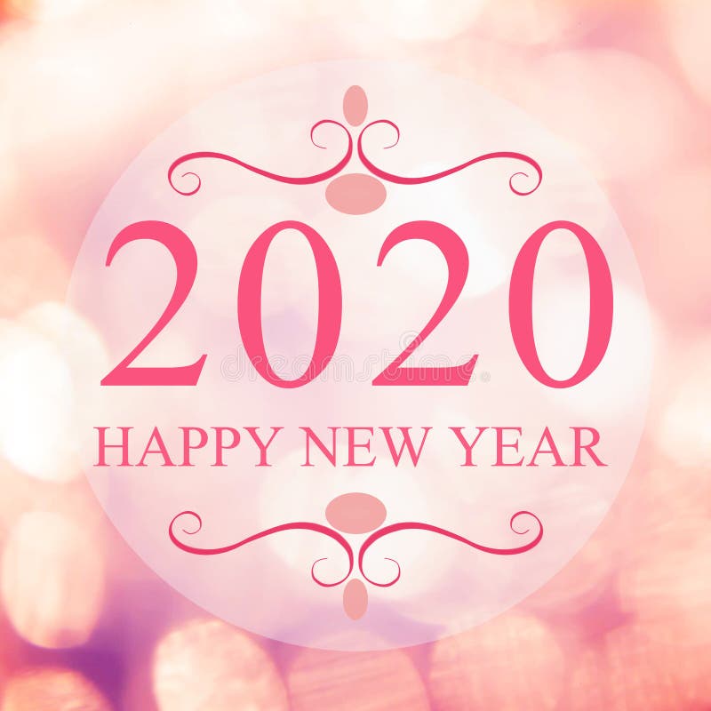 Happy New Year 2020 year on beautiful blur background shopping mall and bokeh. Pink tone