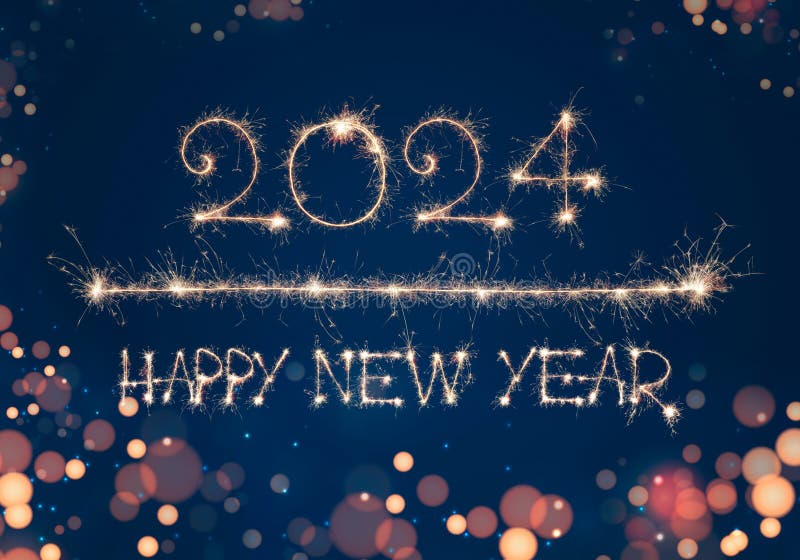 Happy New Year 2024. Burning Sparkling Texts 2024, Underline and Happy