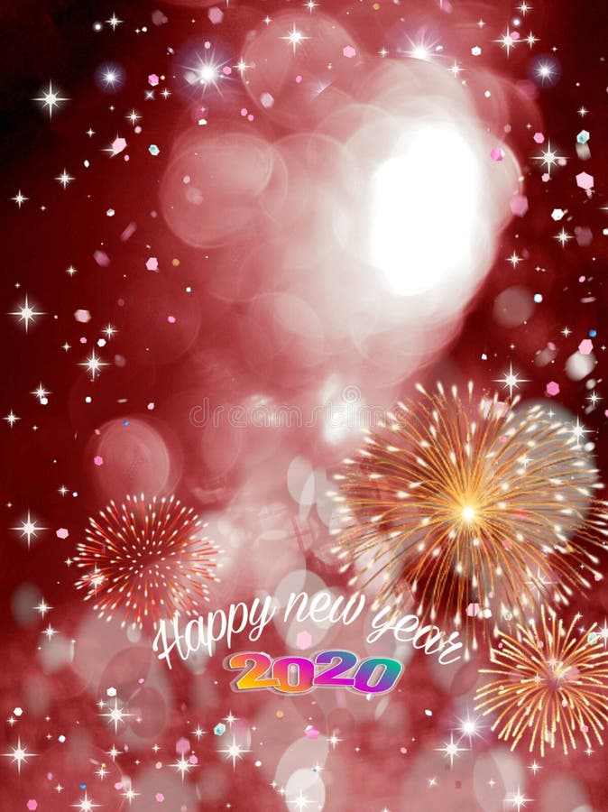 Happy new year 2020 card with bokeh and fireworks. Happy new year 2020 card with, newyear, illustration, star, golden, orange, red, blue, white, celebrate vector illustration