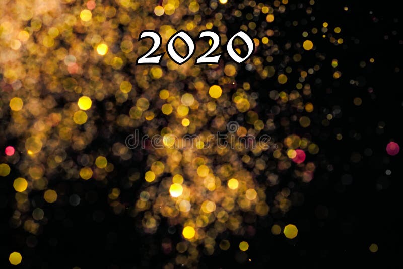 Happy new year 2020 card with bouquet. Happy, new, year, 2020, card, celebrate, two, zero, black, bouquet, yellow, red, golden, silvered, elegant, indoors royalty free stock images