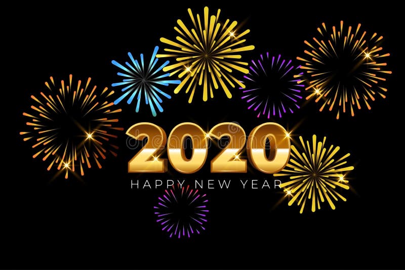 Happy New Year 2020 card design with firework. Happy New Year 2020 card design with firework stock illustration