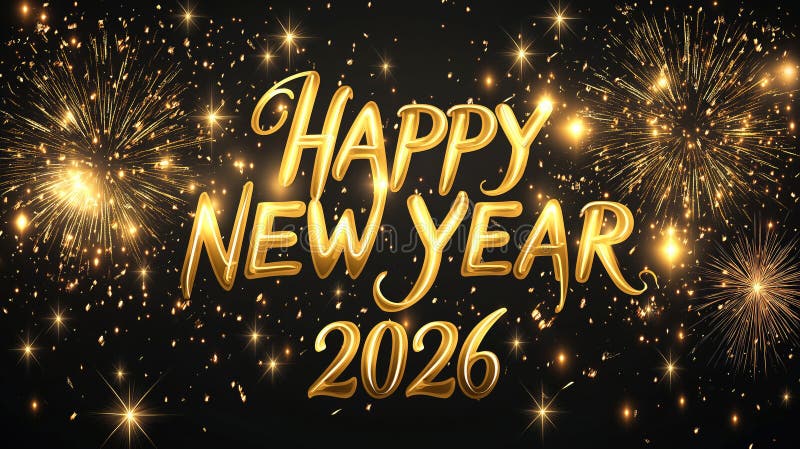 Happy new year 2026 celebration with golden fireworks display. Happy New Year 2026