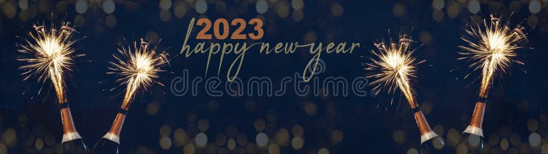 HAPPY NEW YEAR 2023 Celebration Silvester New Year`s Eve Party Background  Banner Panorama Greeting Card - Champagne Bottles with Stock Photo - Image  of 2023, design: 245521622