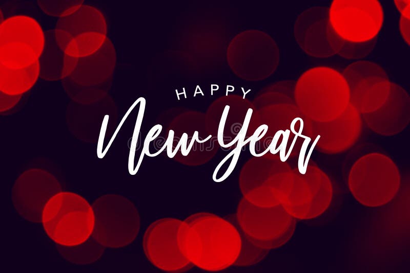 Happy New Year Celebration Text Over Red Duotone Bokeh Lights Background vector illustration