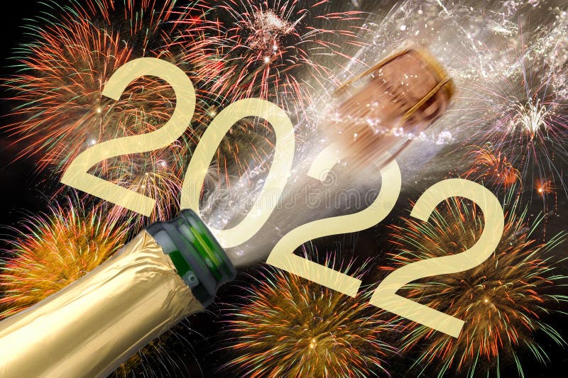 Happy new year 2022 with champagne stock photos