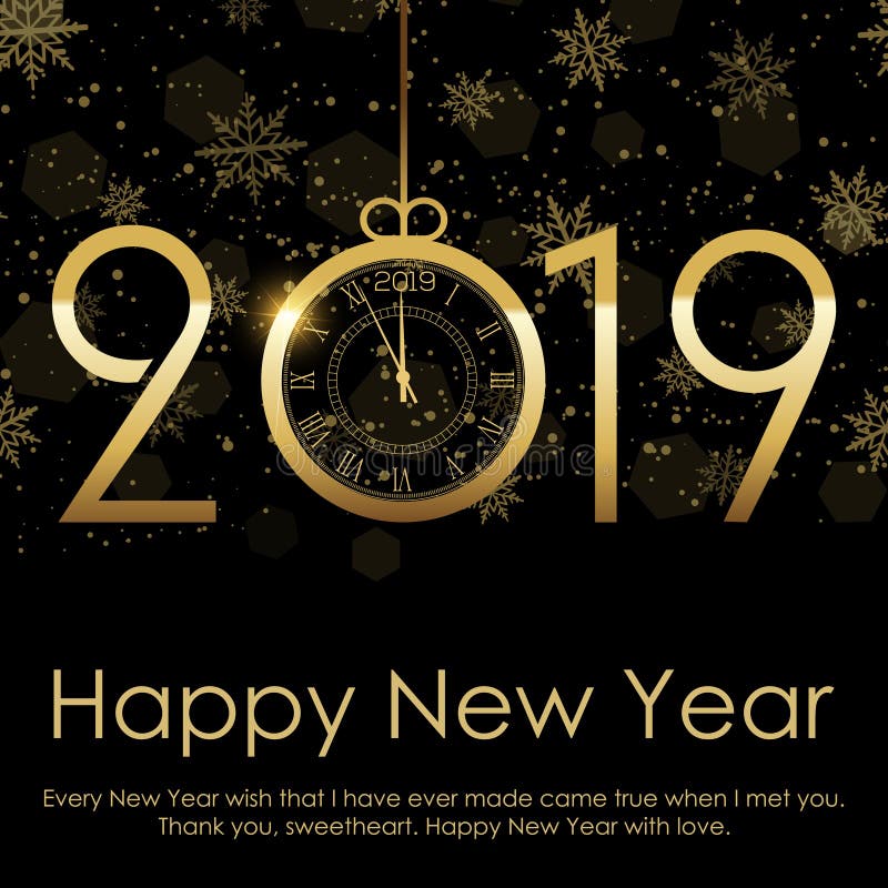 Happy New Year and Christmas background with falling gold snow. 2019. Vector stock illustration Happy New Year and Christmas background with falling gold snow. 2019. Vector stock illustration