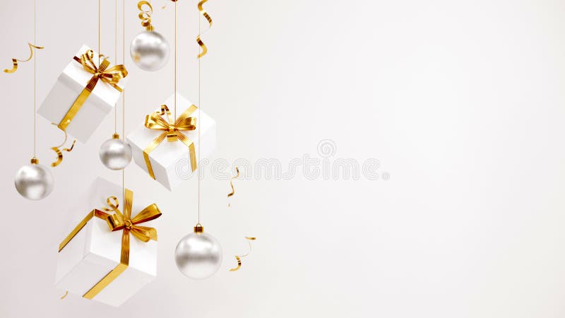 Happy New Year or Christmas Background With Gifts. 3D rendering stock illustration