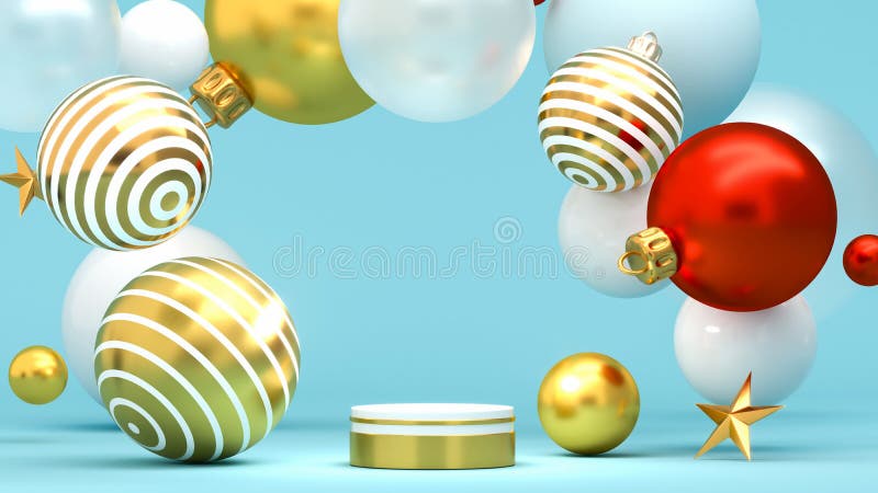 Happy New Year or Christmas Background With Podium and Christmas decorations. 3D rendering. vector illustration