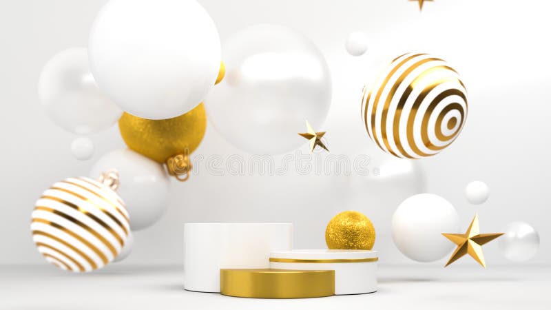 Happy New Year or Christmas Background With Podium and Christmas decorations. 3D rendering. stock illustration