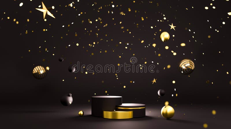 Happy New Year or Christmas Background With Podium and Christmas decorations. 3D rendering. stock illustration
