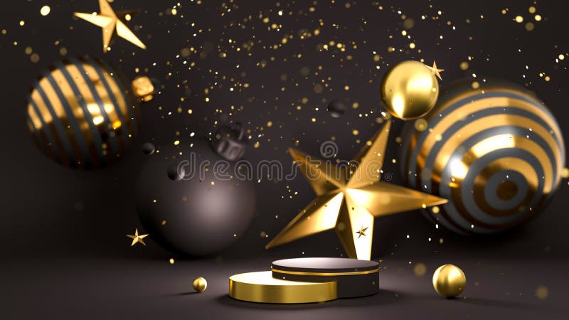 Happy New Year or Christmas Background With Podium and Christmas Decorations. 3D Rendering. vector illustration