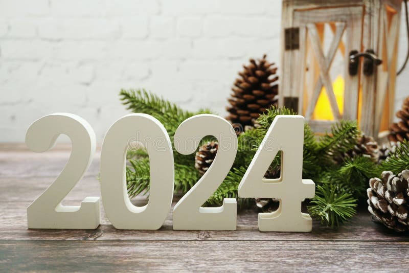 2024 Happy New Year with Christmas Lantern Decorative with Space Copy