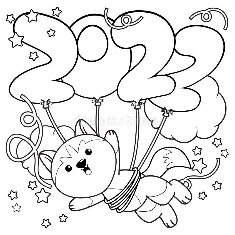 Happy New Year Coloring Book with Cute Girl Stock Vector - Illustration of graphic, happiness ...