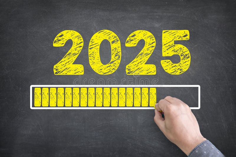 Happy New Year 2025 Countdown with Loading Bar on Chalkboard Background Stock Image Image of