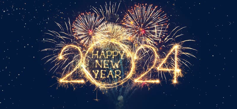 Poster Happy New Year 2024 with fireworks royalty free stock images