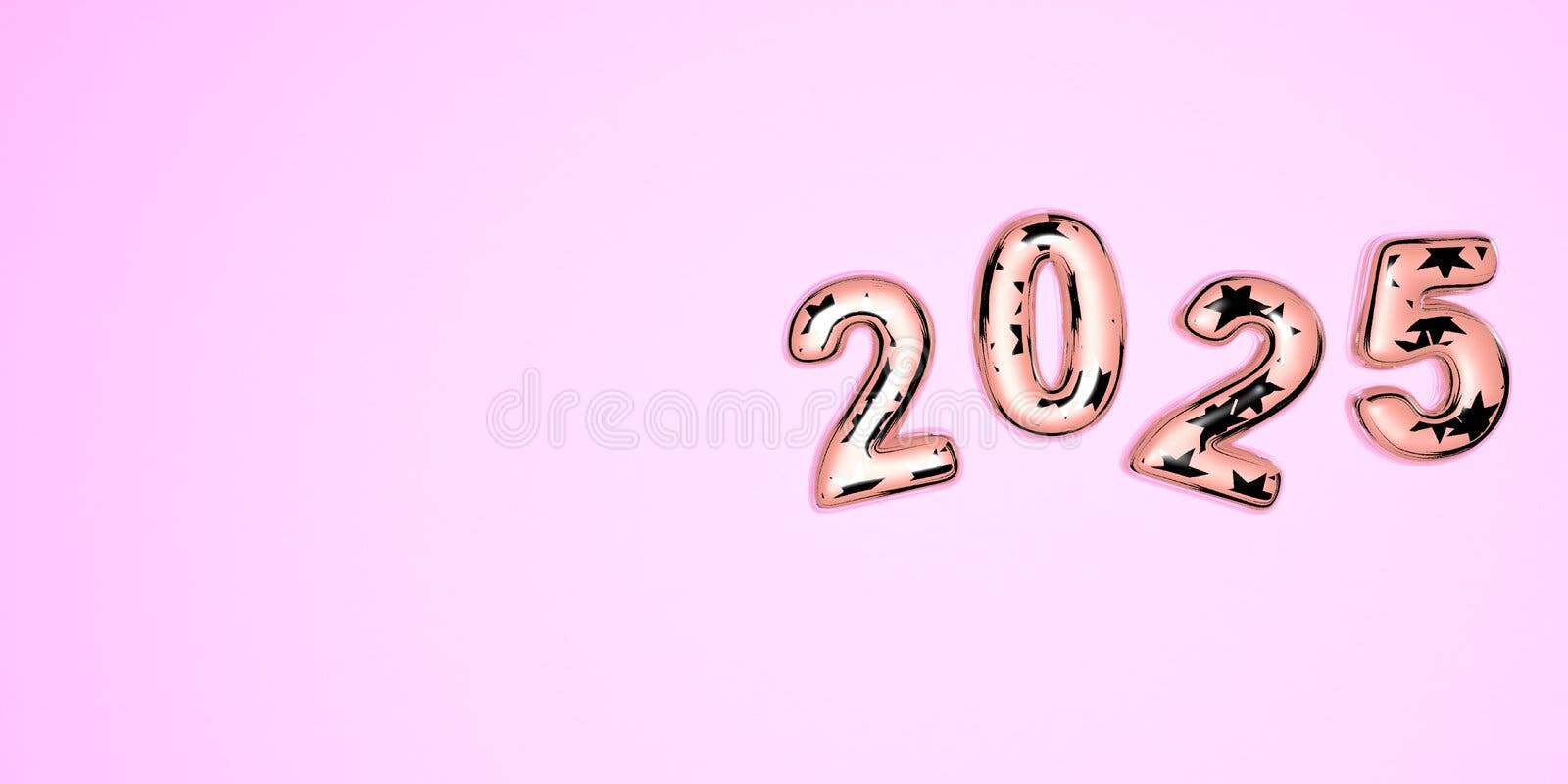 Happy New Year 2025. Festive 3D Illustration of Numbers of Stained