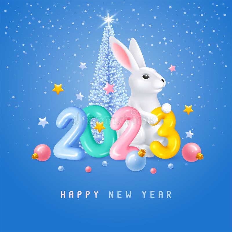 Happy New Year 2023 3d Numbers with Rabbit Stock Vector - Illustration of  hold, decoration: 263263379