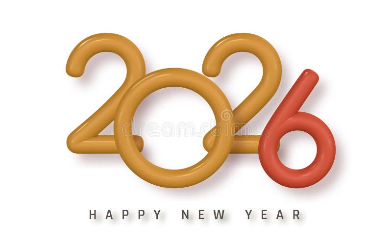 Happy New Year 2026 Design With Bold 3D Numbers in Glossy Style, Modern Festive Typography, Clean Minimal Layout on White