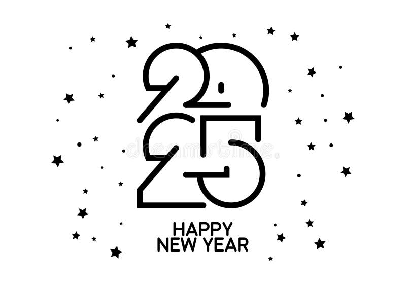 Happy New Year 2025 designs in line art style. stock illustration
