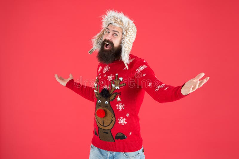 Happy new year Feierliche Feiertagsruhe und Gastgeber Ugly Christmas Sweater Party Winterparty-Outfit Einladung hässlich