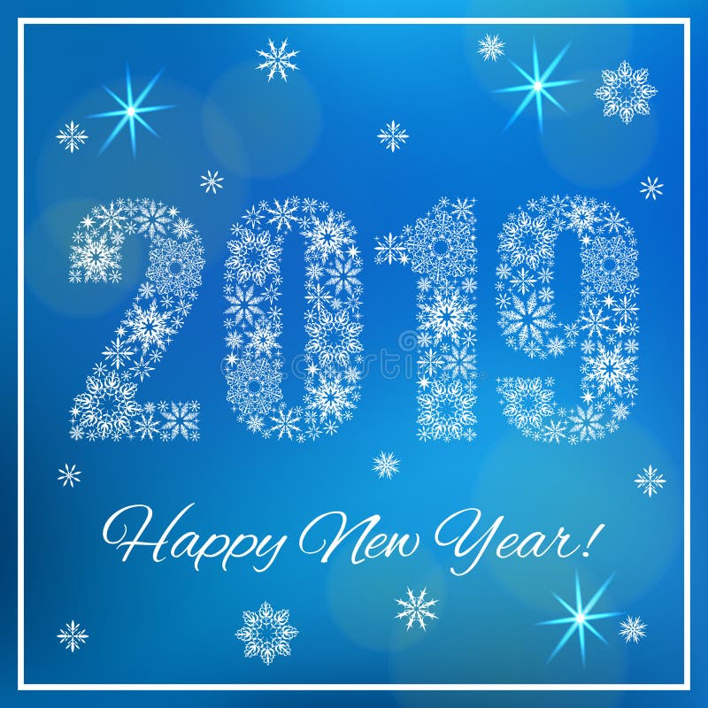 Happy New Year 2019. Figures made of snowflakes. royalty free illustration Happy New Year 2019. Figures made of snowflakes. royalty free illustration
