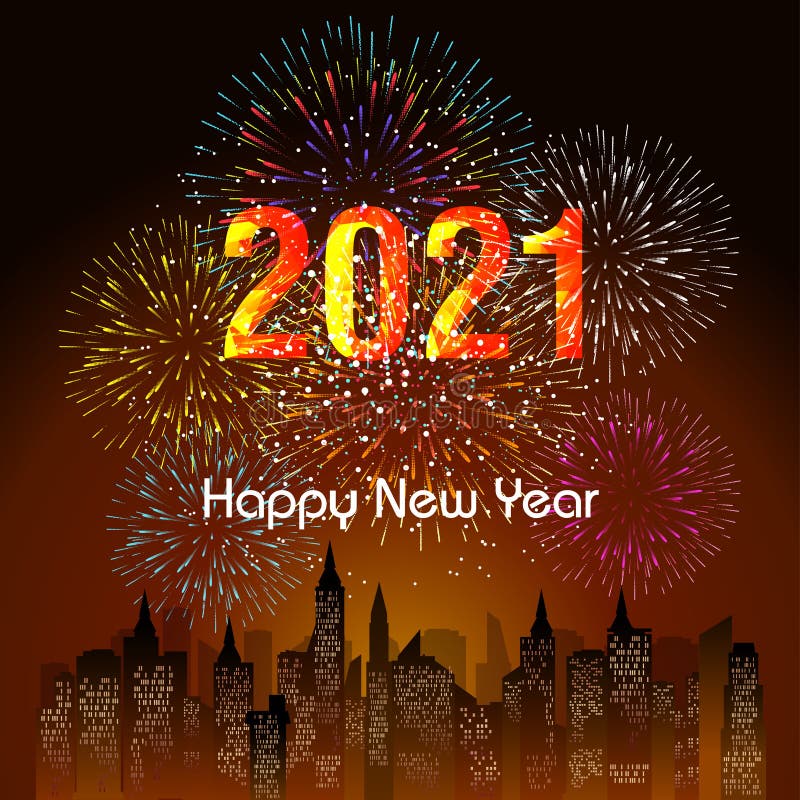Happy New Year 2021 with Firework Background. Firework Display Colorful