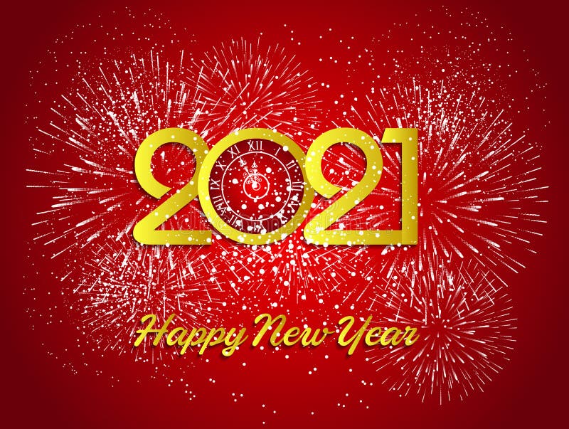 Happy New Year 2021 with Firework Background. Firework Display Colorful