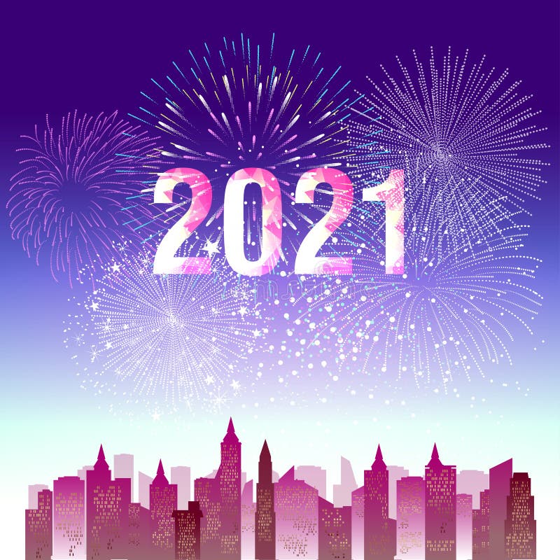 Happy New Year 2021 with Firework Background. Firework Display Colorful