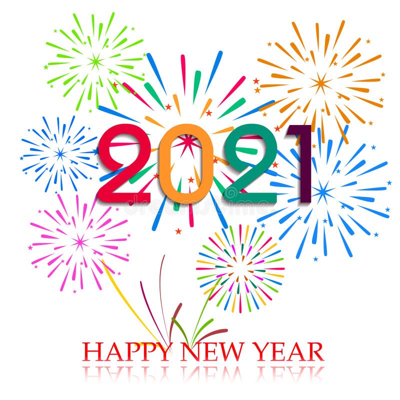 Happy New Year 2021 with Firework Background. Firework Display Colorful