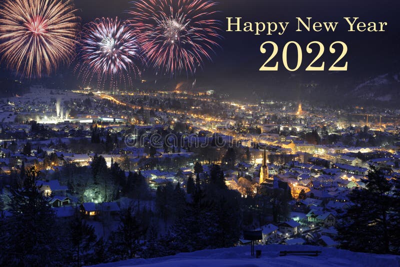 Happy new year 2022 with firework on sky royalty free stock image