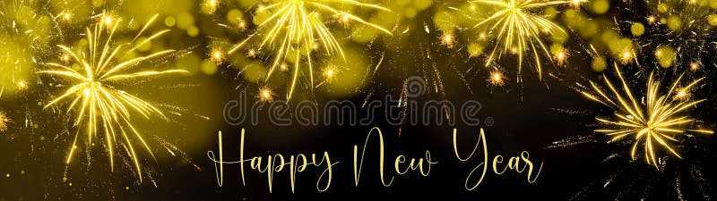 Happy New Year Fireworks Background Banner Panorama Greeting Card -  Colorful Abstract Yellow Firework with Bokwh Lights in the Stock Photo -  Image of celebration, party: 231292084