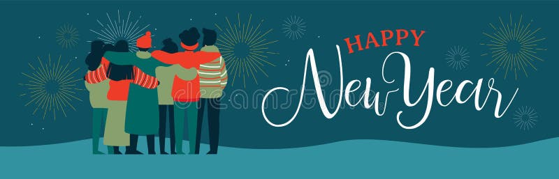 Happy New Year friend people group web banner royalty free illustration