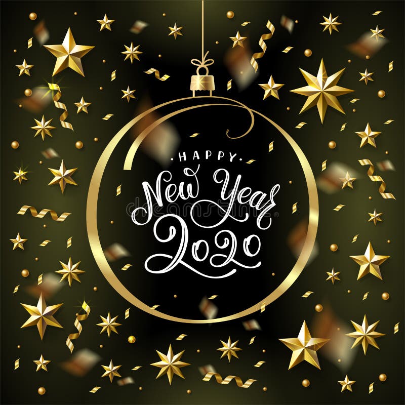 Text 2020 HAPPY NEW YEAR With Golden Ribbon On Black Background. Stock ...