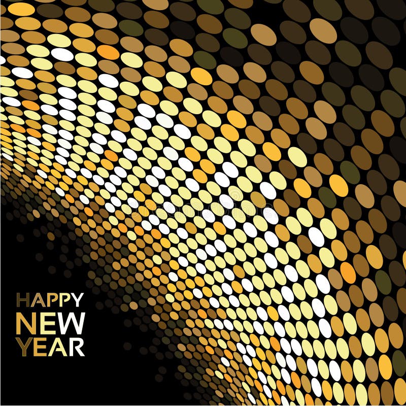 Happy New Year - golden disco lights on the black background, abstract wallpaper royalty free illustration