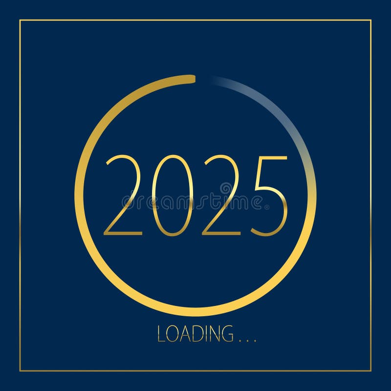 2025 Happy New Year Golden Loading Progress Bar Isolated on Blue
